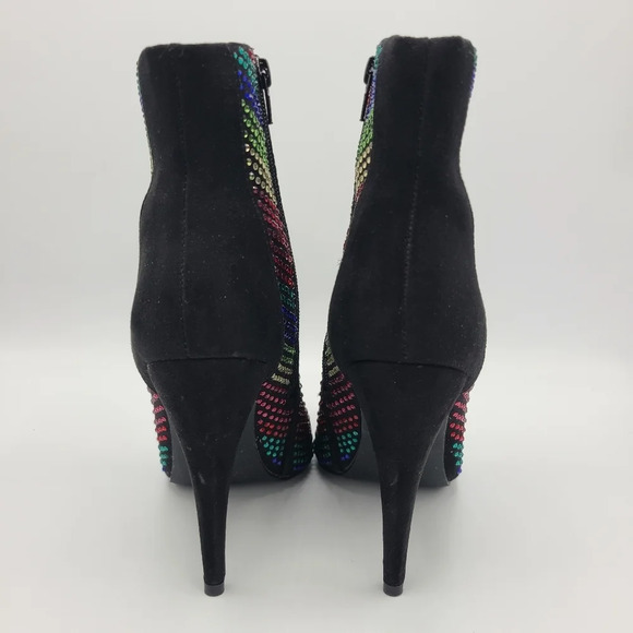 JustFab Black Rainbow Rhinestone Embellished Pointed Toe Stiletto Boots 8 - Picture 8 of 16
